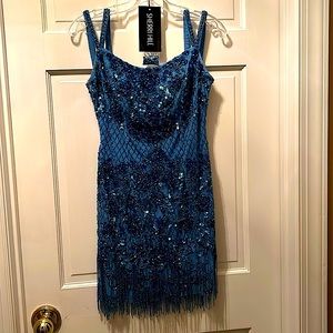 Sherri Hill homecoming blue beaded sequined dress